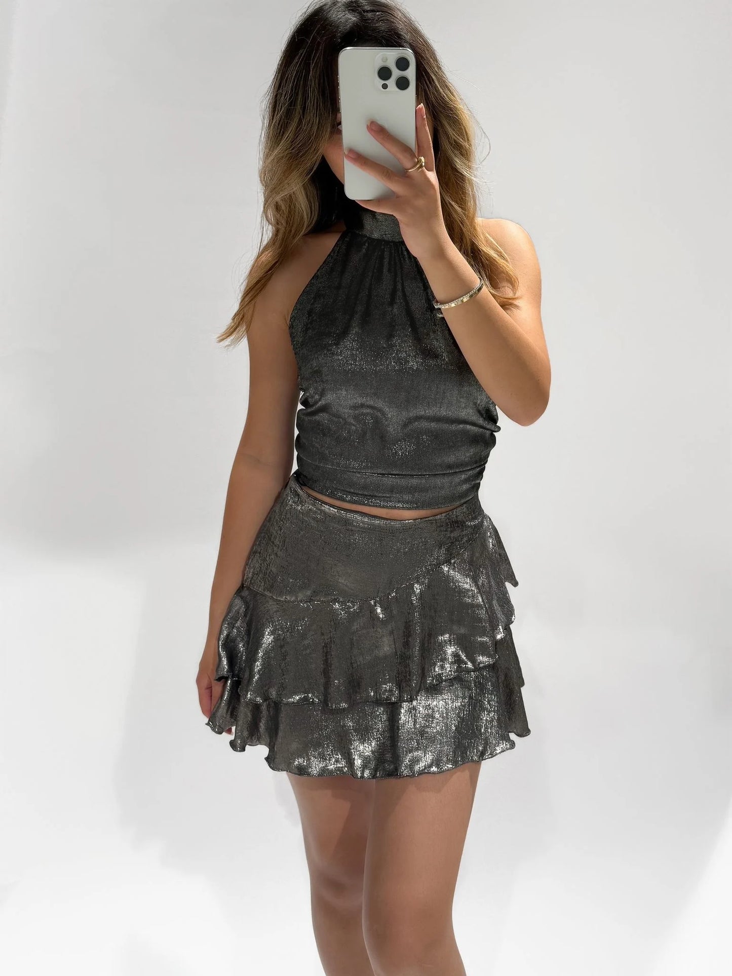 "Glamour" metallic skort dark silver